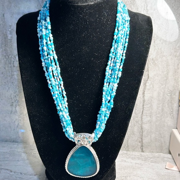 Lane Bryant Jewelry - New Necklace Blue Turquoise Beaded Crystal Gem Boho Artsy Classic Statement